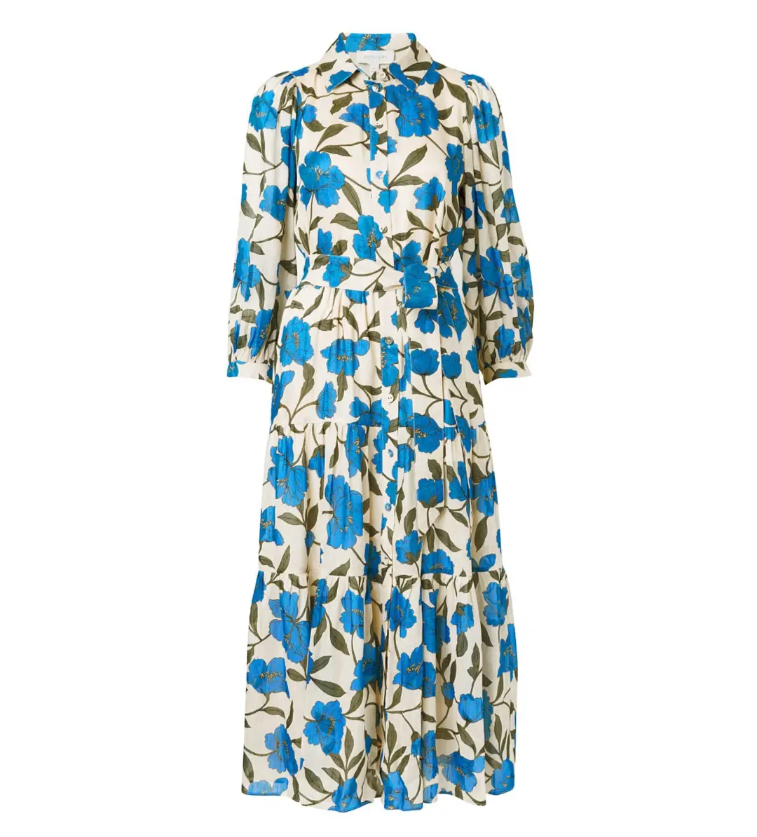 Witchery Blue Violet Silk Linen Shirt Midi Dress Lapis Size 8 for rent on The Volte - main image