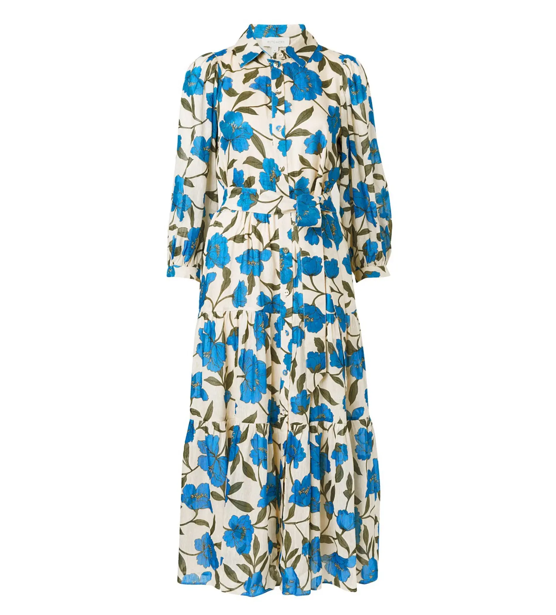 Witchery Blue Violet Silk Linen Shirt Midi Dress Lapis Size 8 - Image 5