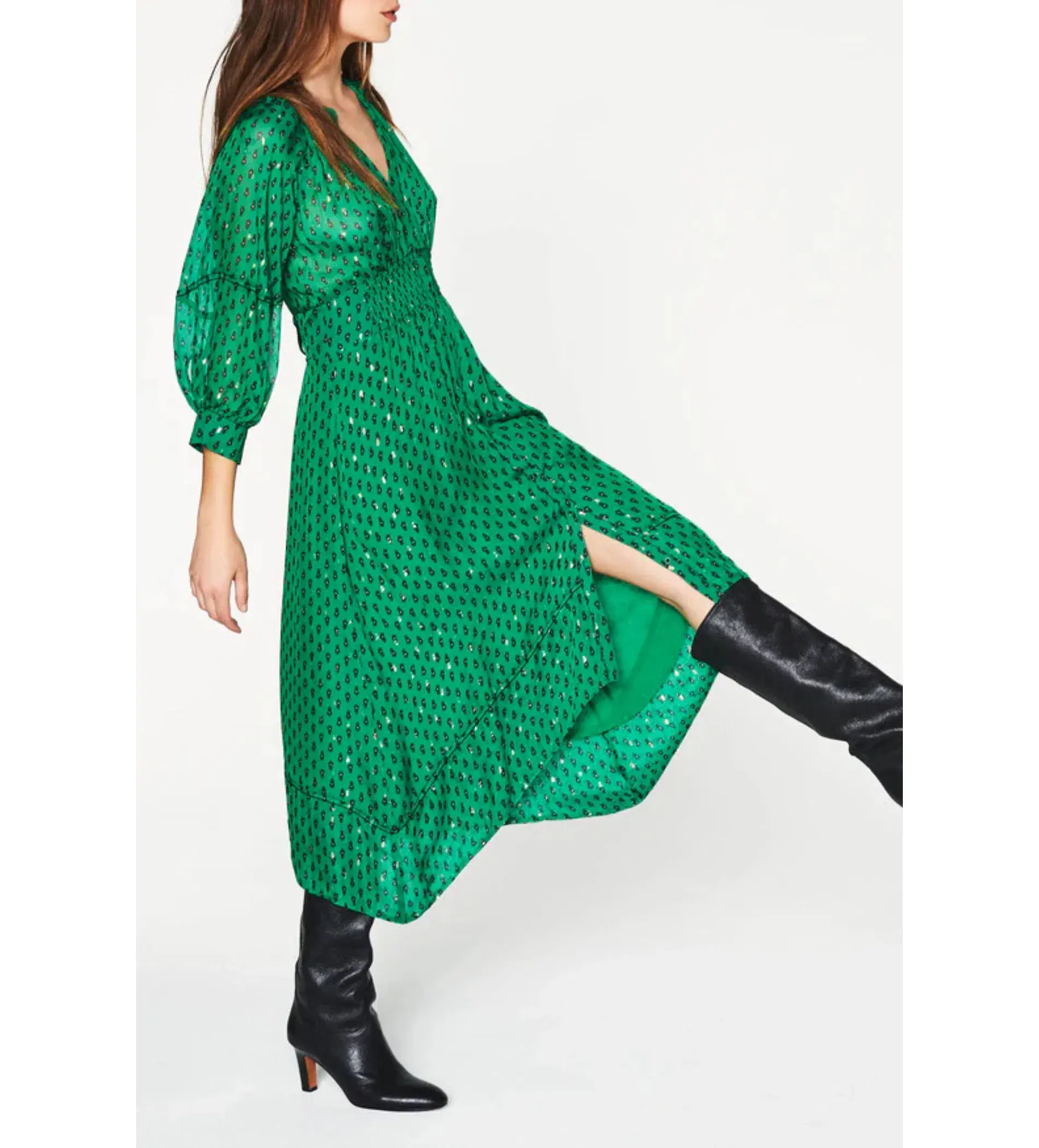 Ba&Sh Cyana Midi Dress Green Print Size 1/AU 8-10 - Image 3