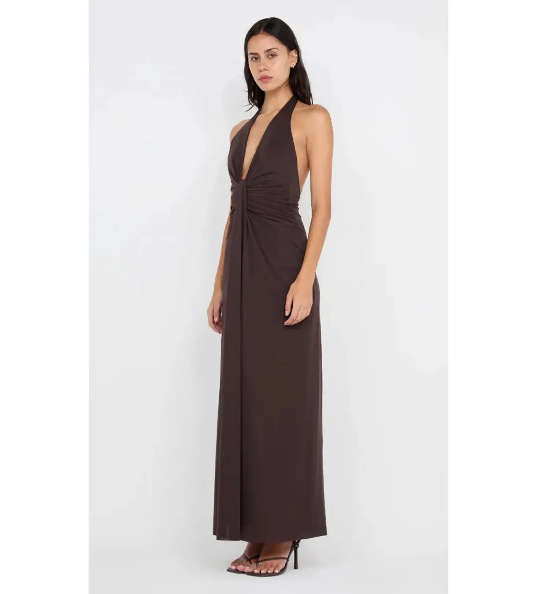 Bec and Bridge Tillie Drape Maxi Dress Dark Chocolate Size 12 for rent on The Volte - main image