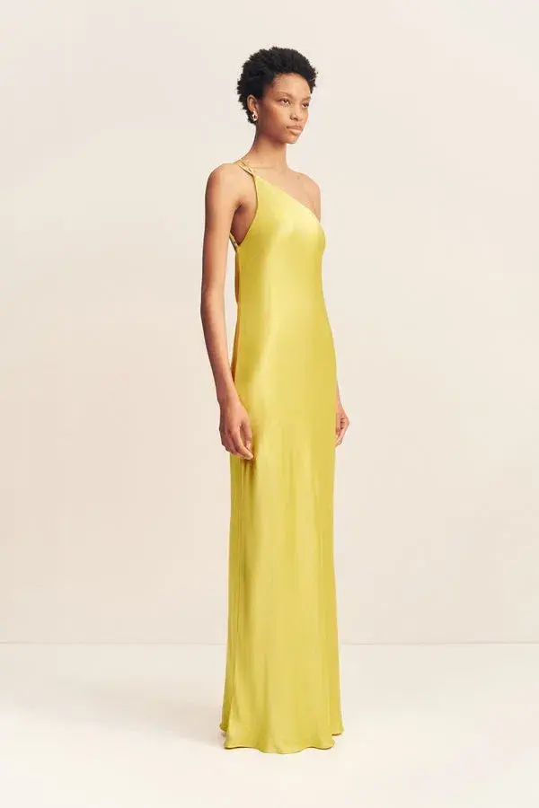 Shona Joy Sofia One Shoulder Cowl Maxi Dress Lime Size 8  - Image 2