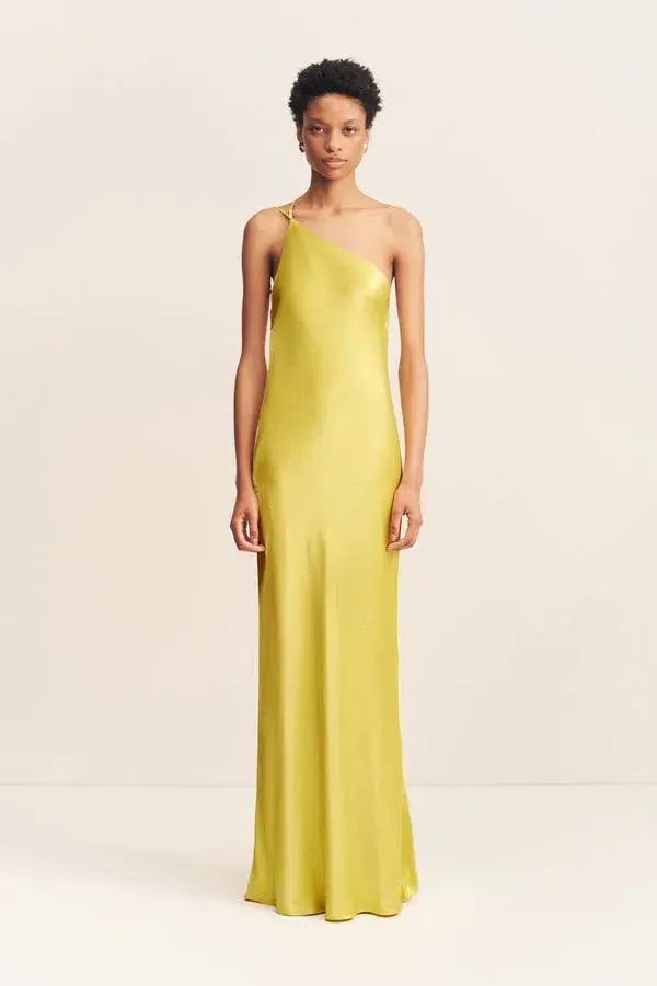 Shona Joy Sofia One Shoulder Cowl Maxi Dress Lime Size 8  - Image 1