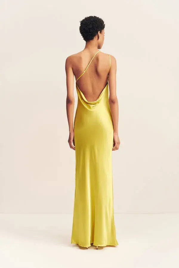 Shona Joy Sofia One Shoulder Cowl Maxi Dress Lime Size 8  - Image 4