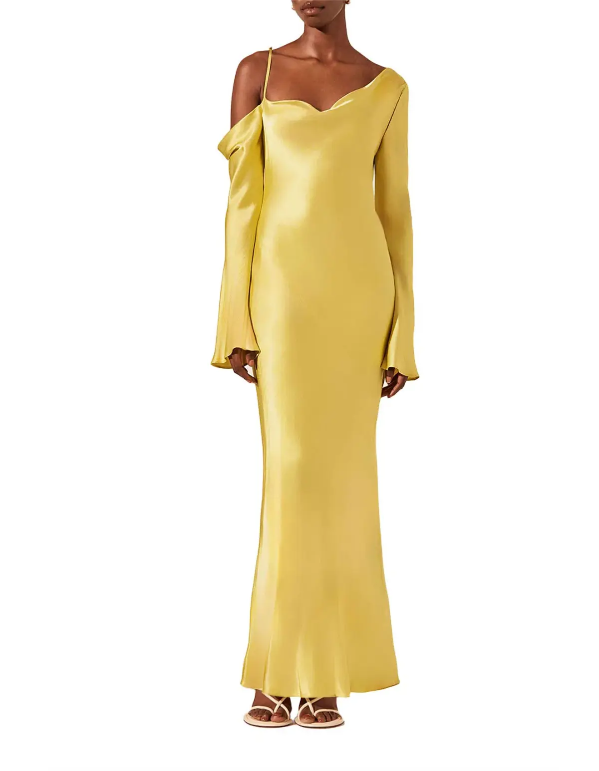 Shona Joy Sofia Asymmetrical Long Sleeve Maxi Dress Lime Size 8 - Image 1