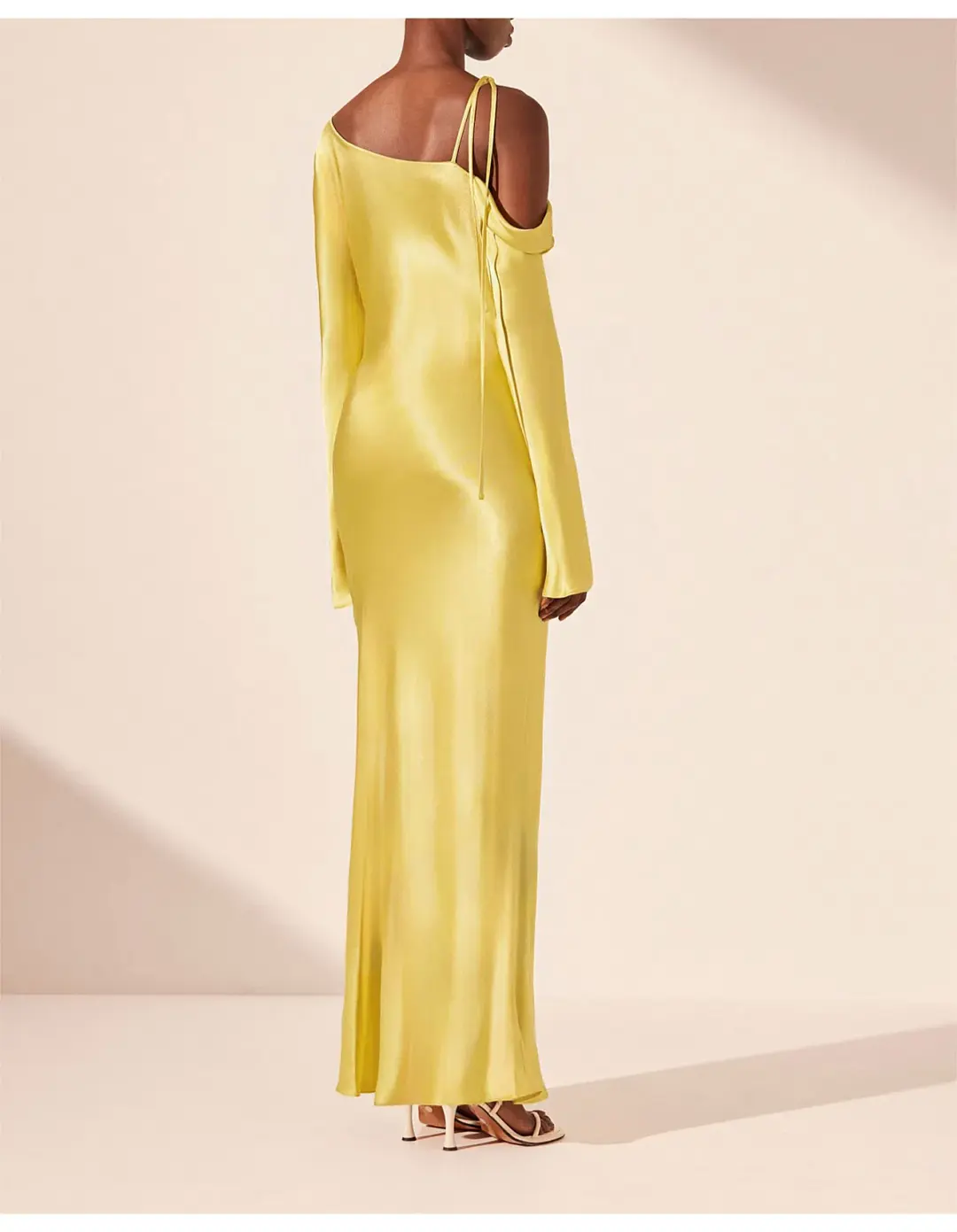 Shona Joy Sofia Asymmetrical Long Sleeve Maxi Dress Lime Size 8 for rent on The Volte - main image