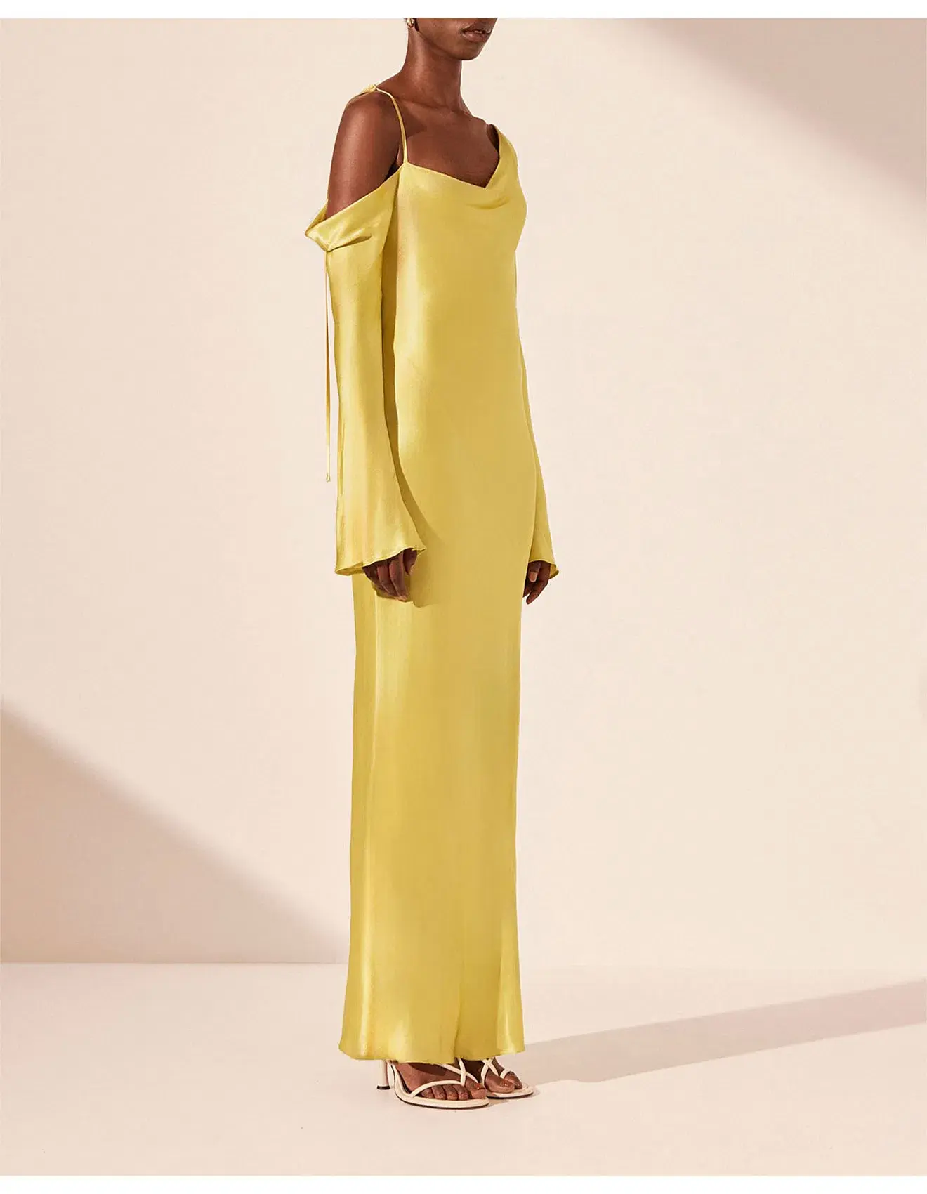 Shona Joy Sofia Asymmetrical Long Sleeve Maxi Dress Lime Size 8 - Image 3