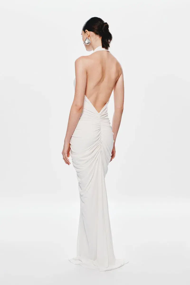 Misha Collection The Venus Gathered Cupro Maxi Dress Ivory Size 6 - Image 3