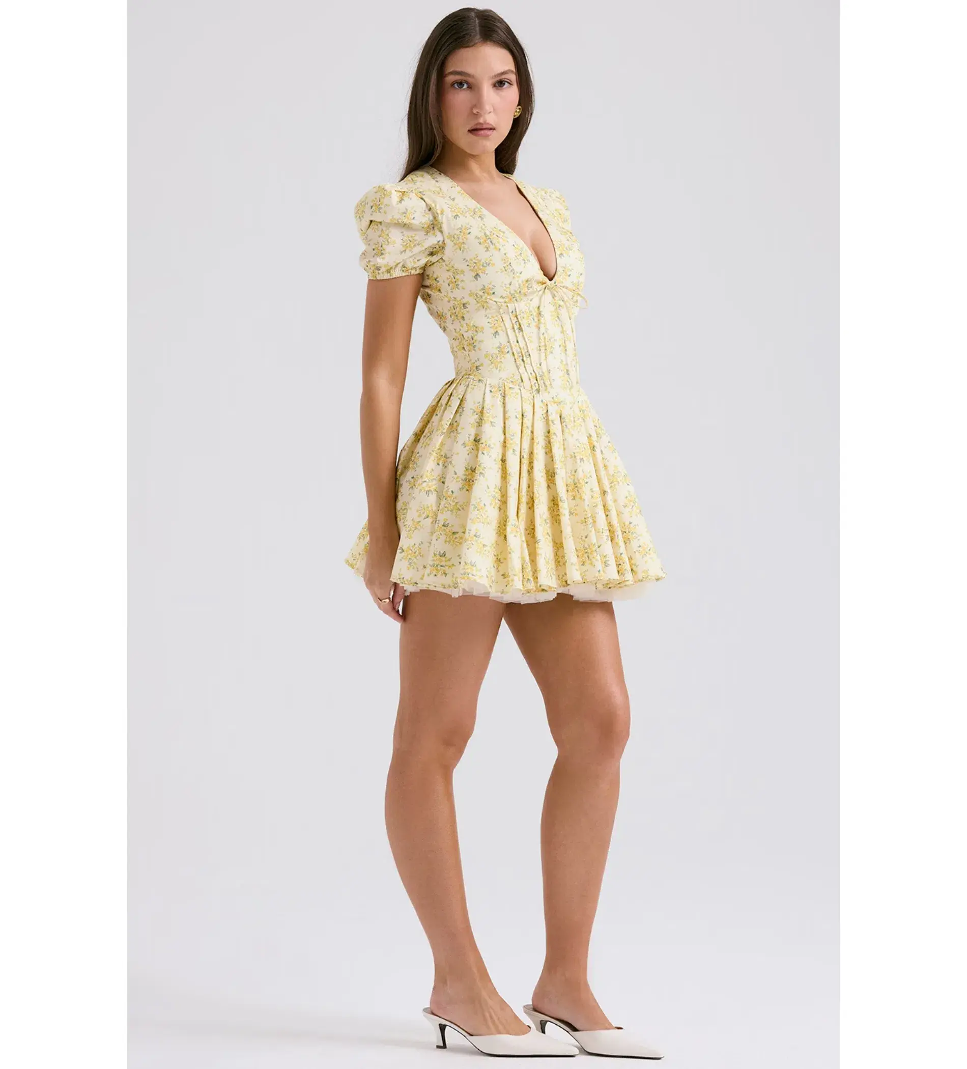 House Of CB Imani Buttercup Pleated Cotton Mini Dress Vintage Floral Print Size 8 - Image 3