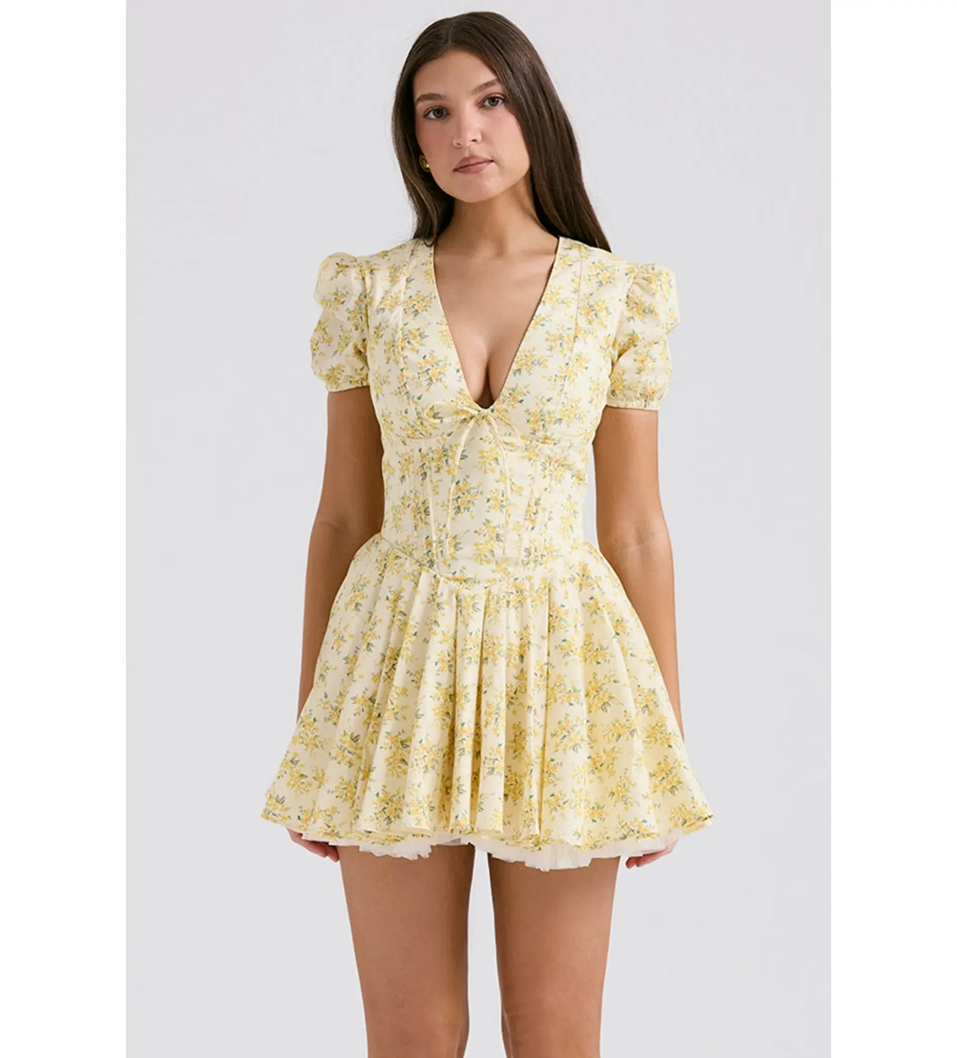 House Of CB Imani Buttercup Pleated Cotton Mini Dress Vintage Floral Print Size 8 - Image 2