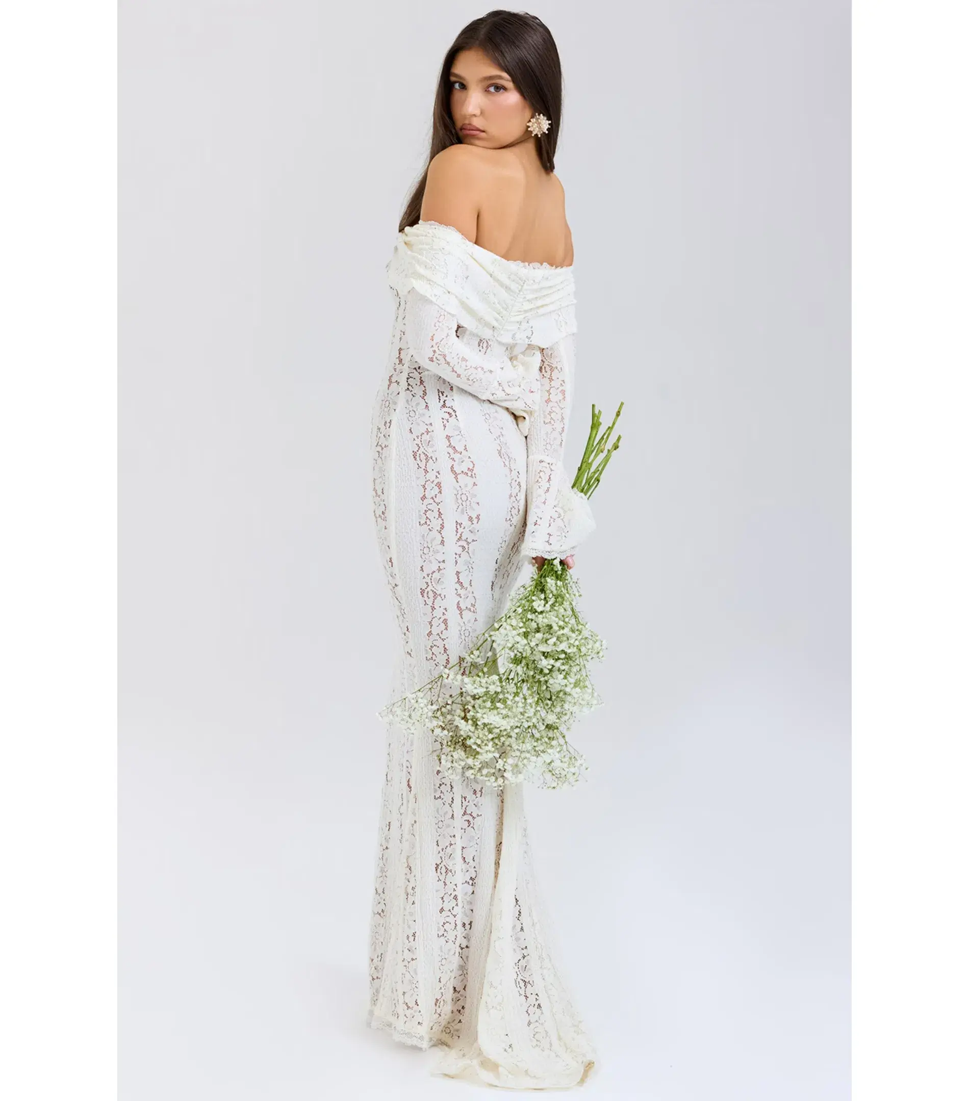 House of CB Belle Lace Off Shoulder Maxi Dress Vintage Cream Floral Size Size +L / AU 14-16 - Image 3