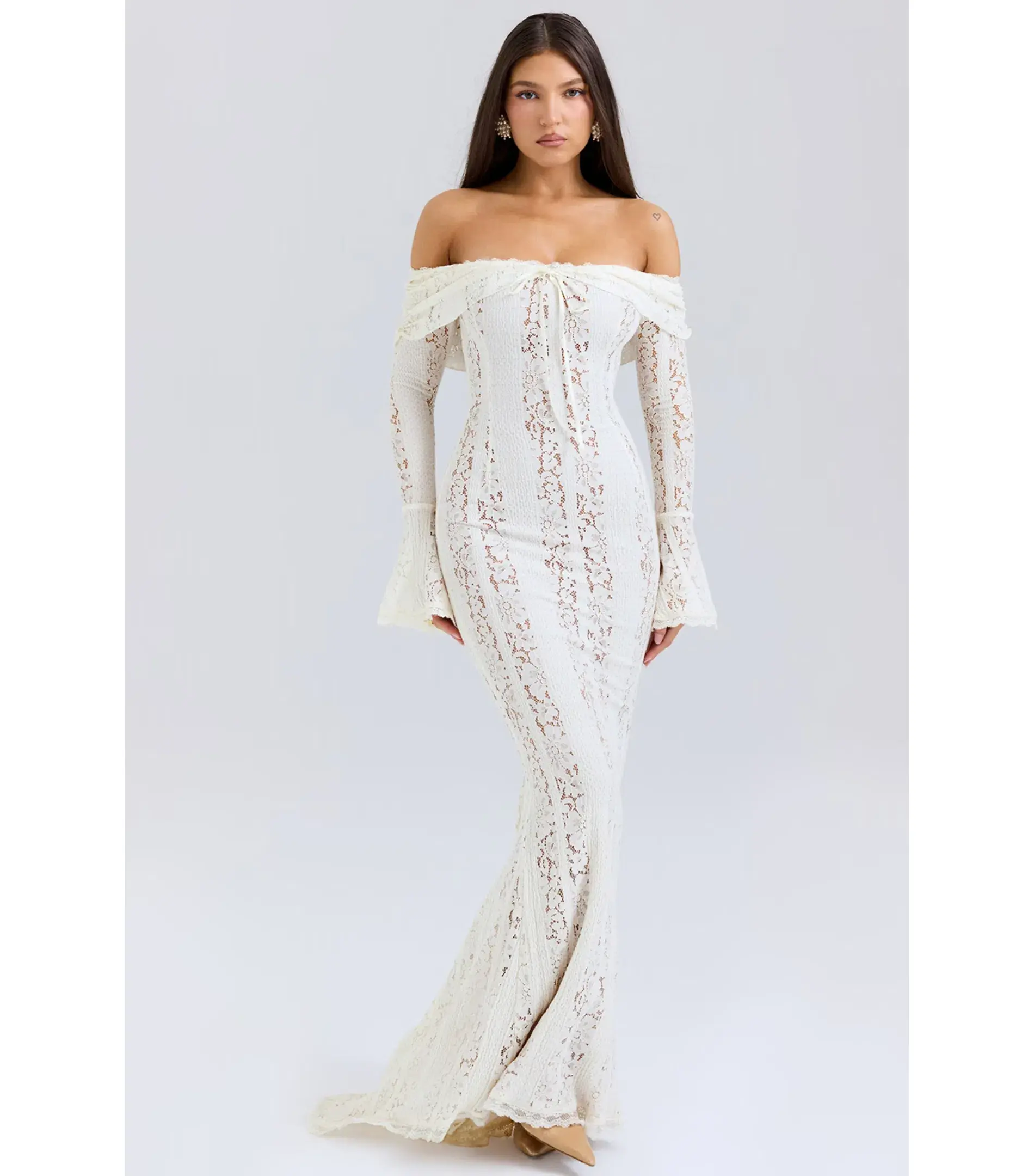House of CB Belle Lace Off Shoulder Maxi Dress Vintage Cream Floral Size Size +L / AU 14-16 - Image 1