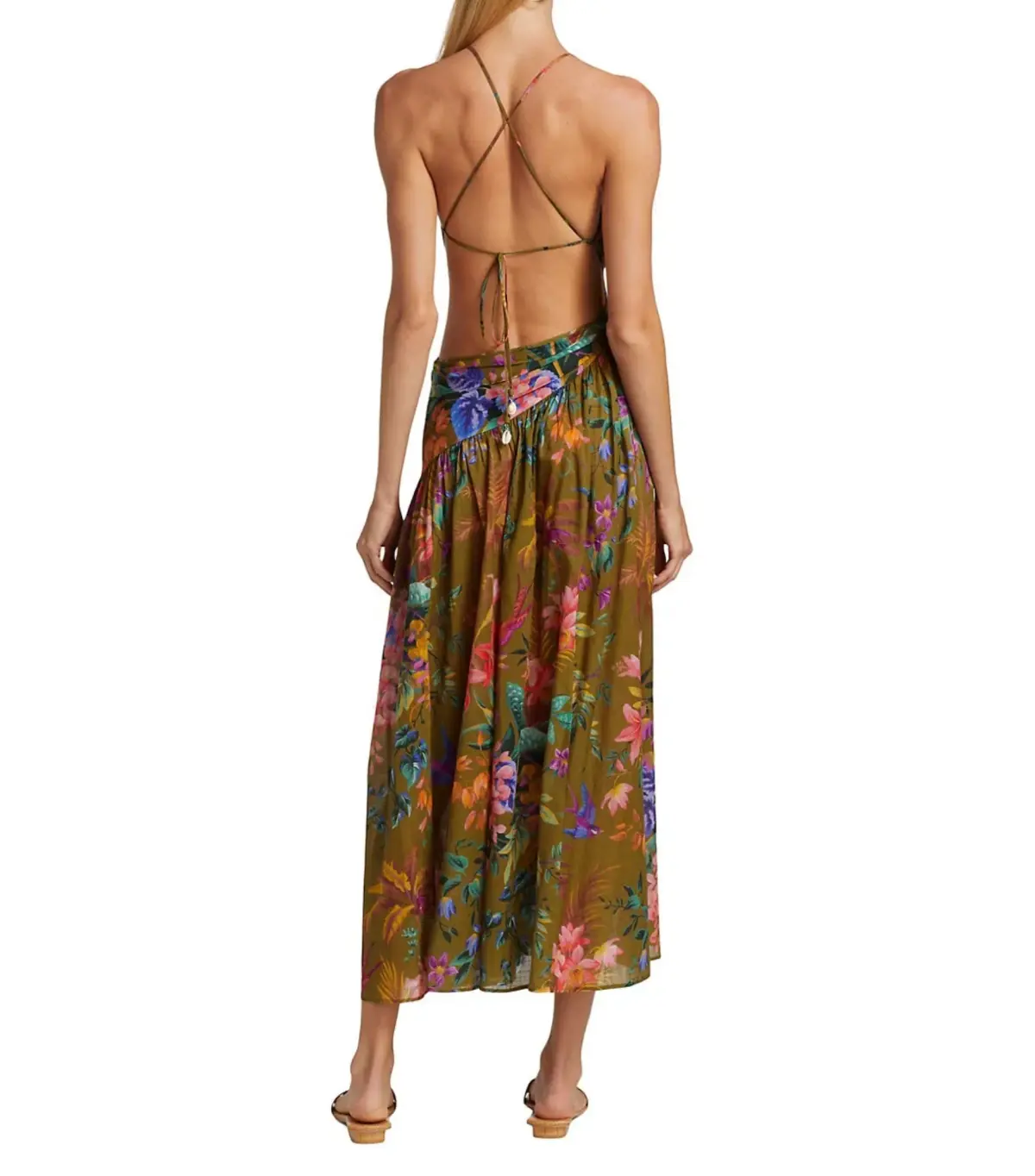 Zimmermann Tropicana Asymmetric Midi Dress in Khaki Floral Size 0 / AU 8 - Image 2