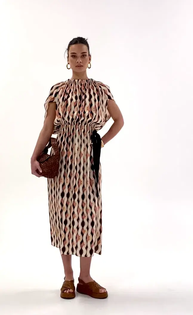 Husk Florence Print Midi Dress in Brown Size M/AU 10 - Image 1