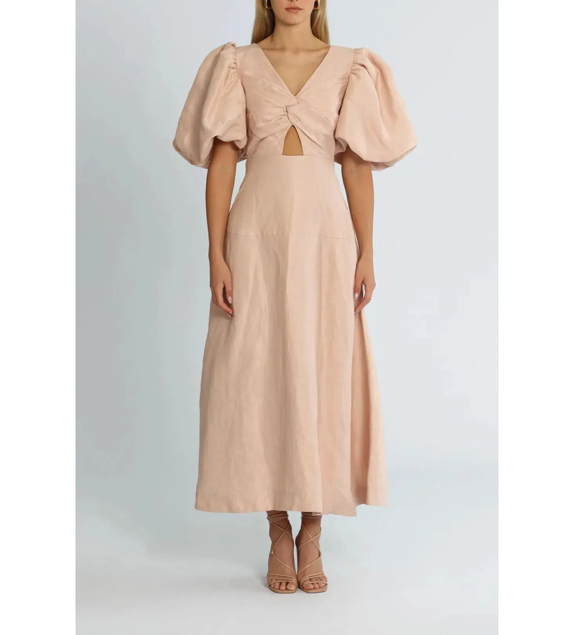 Aje Twist Knot Midi Dress Puff Sleeve Dusk Size 10 - Image 1