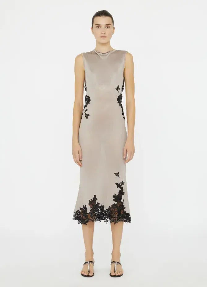 Christopher Esber Hibiscus Embroidered Rib Midi Dress Clay Black Size 8 - Image 1