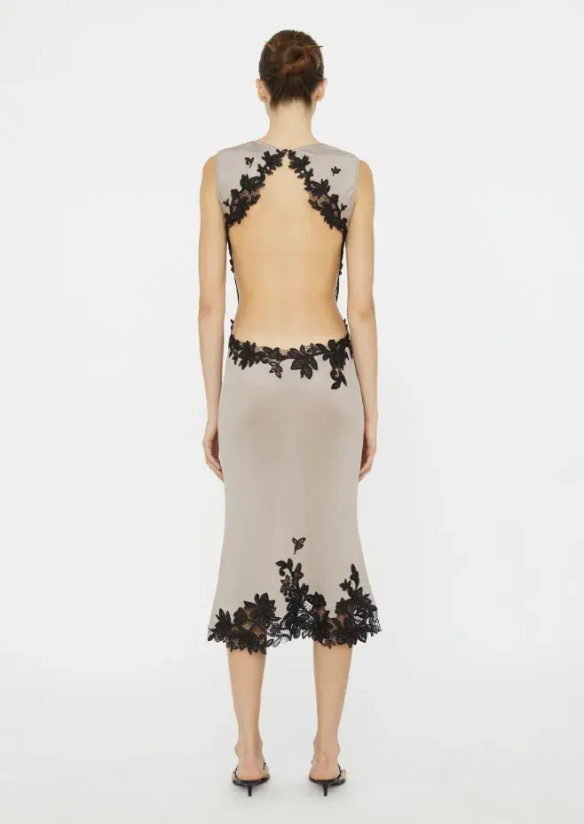 Christopher Esber Hibiscus Embroidered Rib Midi Dress Clay Black Size 12 - Image 2