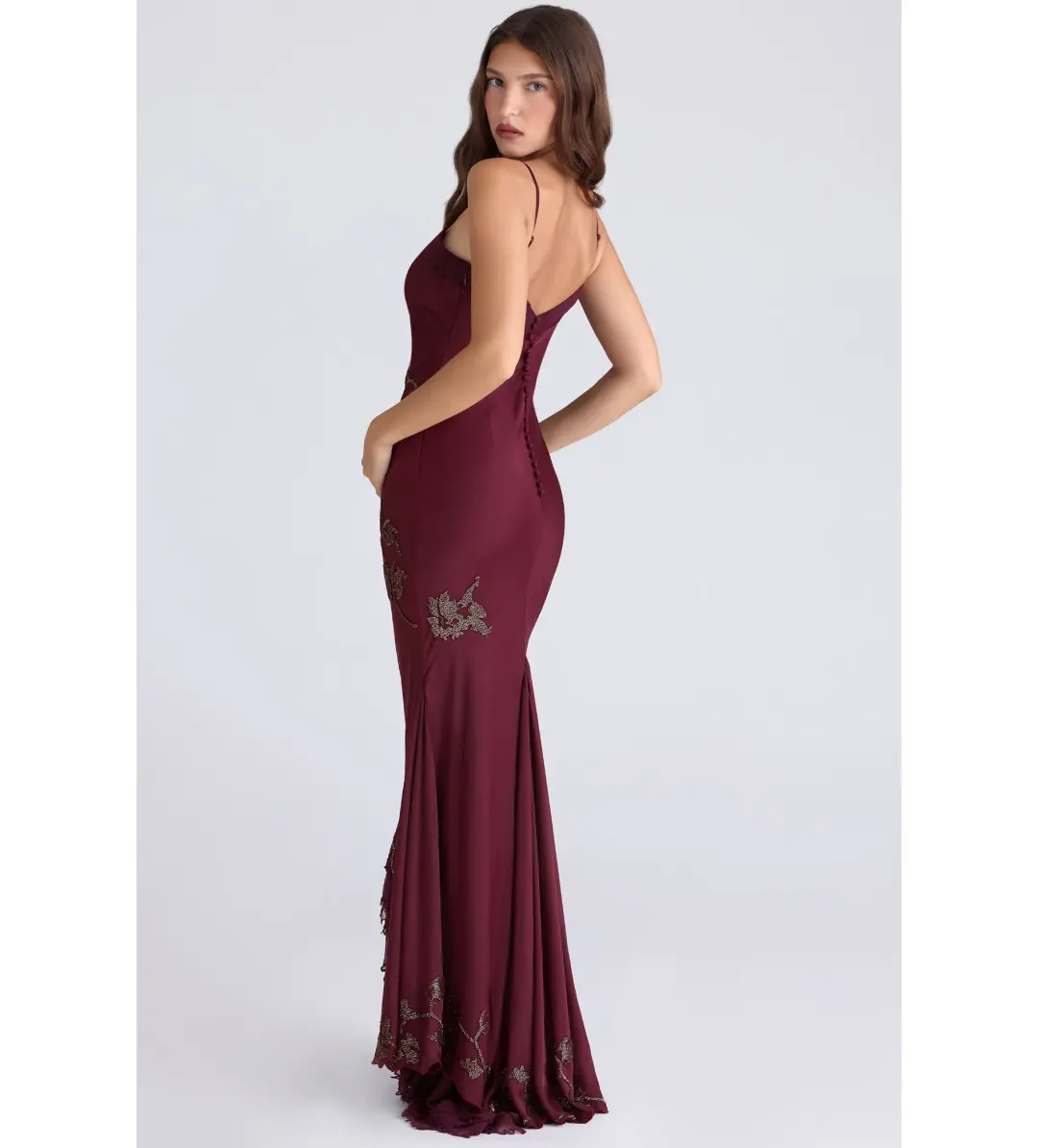 House Of CB Anastelle Limited Edition Maxi Gown Plum Hand Beaded Embellished Satin Size XS/AU 6 for rent on The Volte - main image