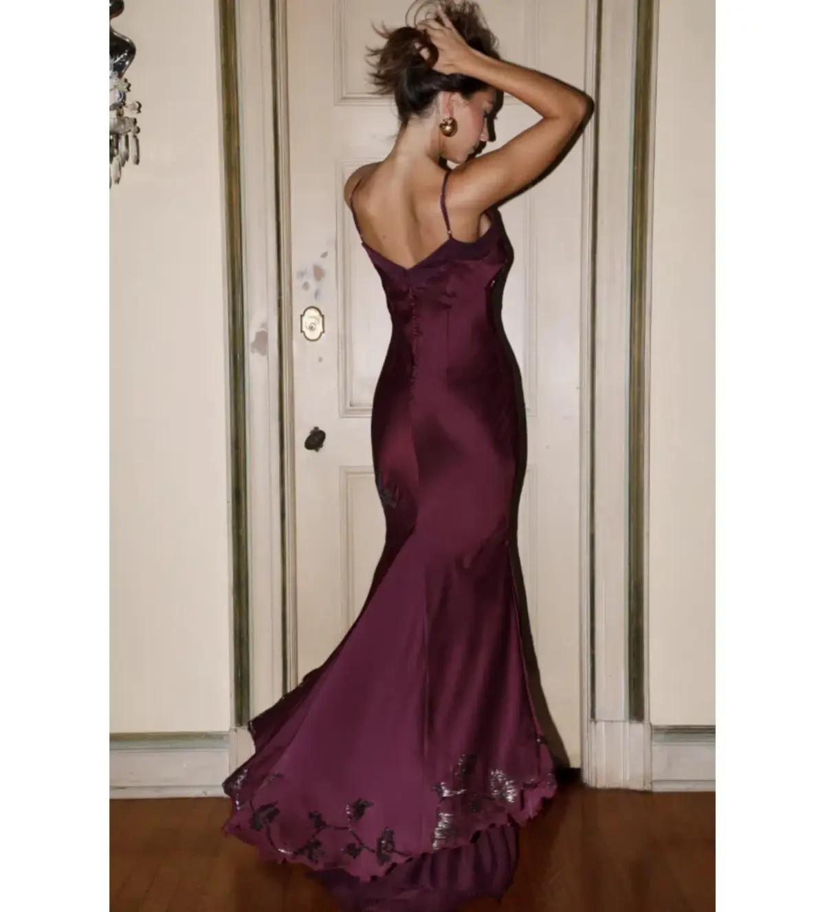 House Of CB Anastelle Limited Edition Maxi Gown Plum Hand Beaded Embellished Satin Size M/AU 10 - Image 3