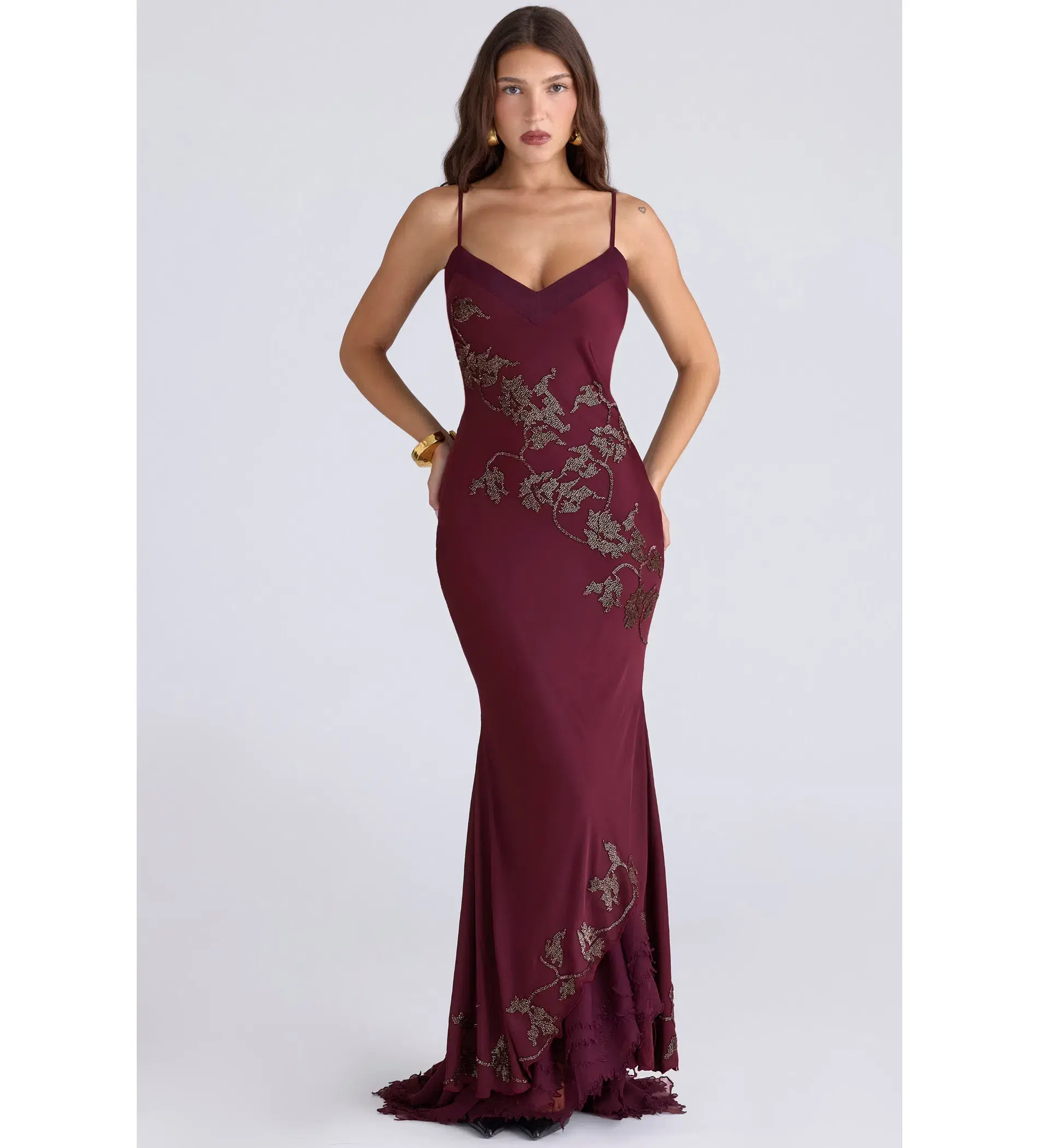 House Of CB Anastelle Limited Edition Maxi Gown Plum Hand Beaded Embellished Satin Size M/AU 10 - Image 2