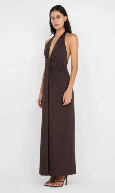 Bec & Bridge Tillie Drape Maxi Dress Chocolate Brown Size AU 6  - Image 2