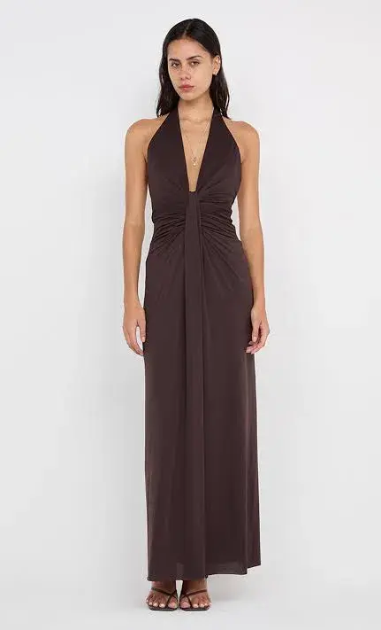 Bec & Bridge Tillie Drape Maxi Dress Chocolate Brown Size AU 6  - Image 1