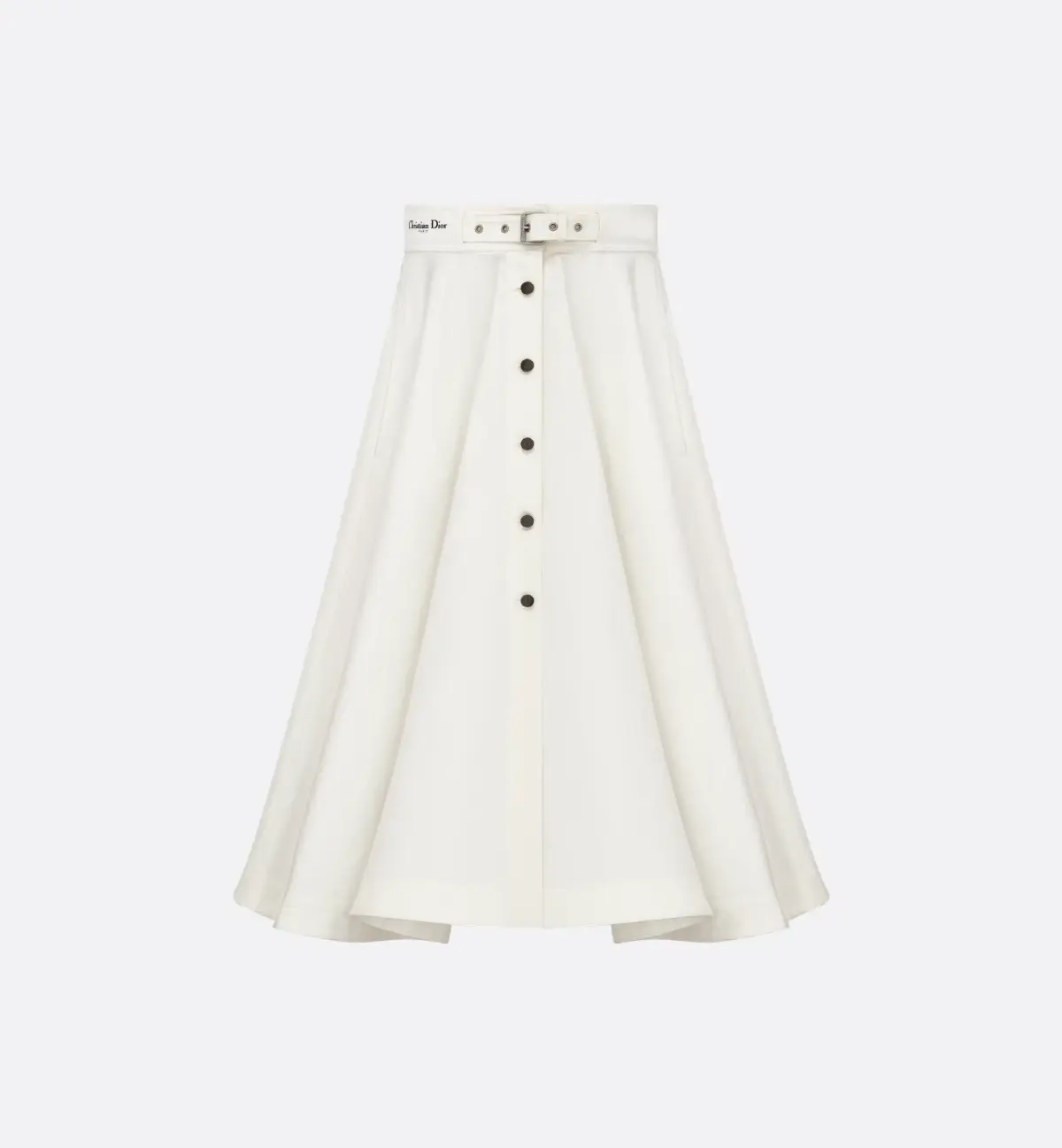 Dior Mid-Length Belted Skirt Ecru Cotton Gabardine Size 10 - Image 1