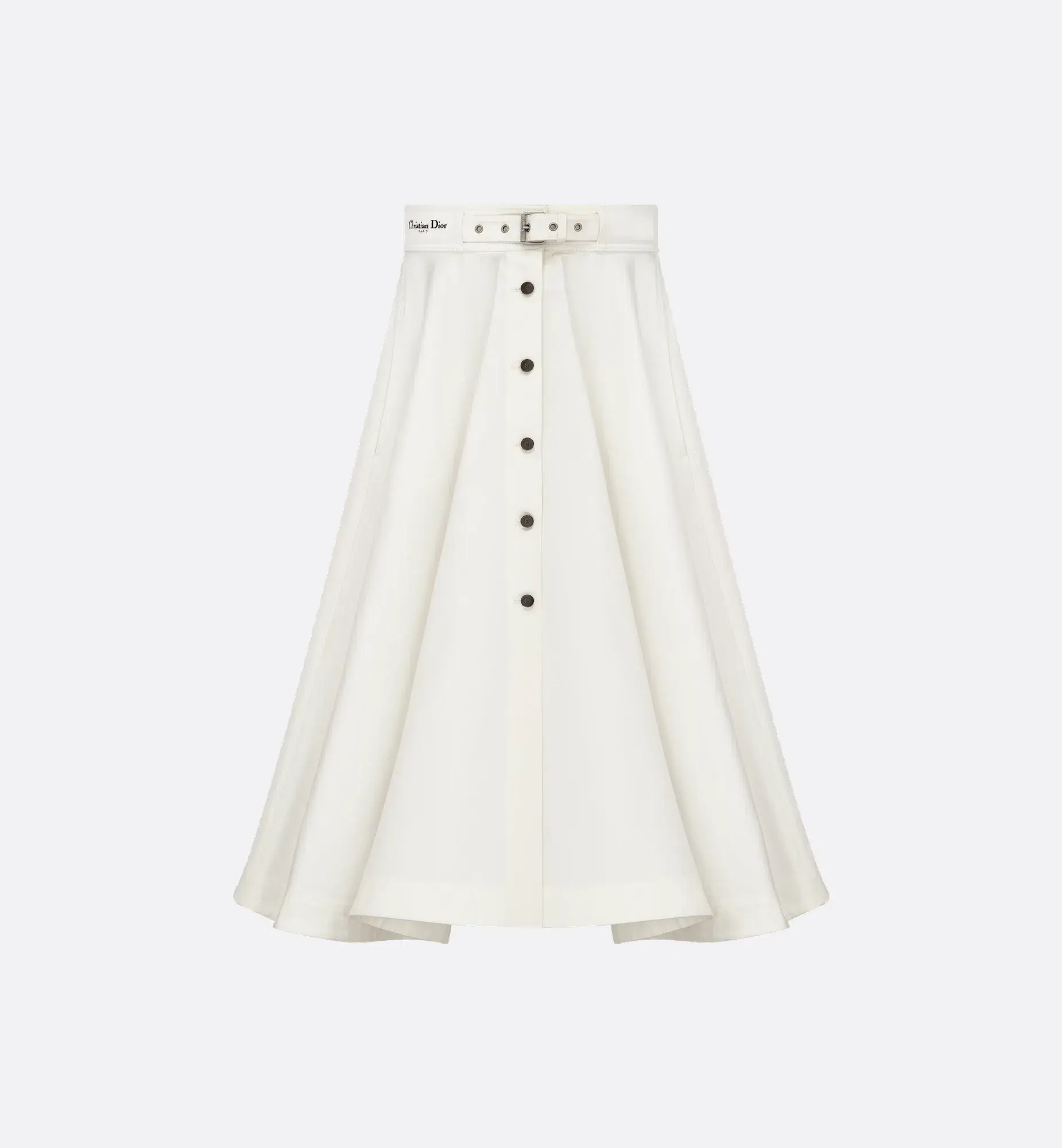 Dior Mid-Length Belted Skirt Ecru Cotton Gabardine Size 10 - Image 1