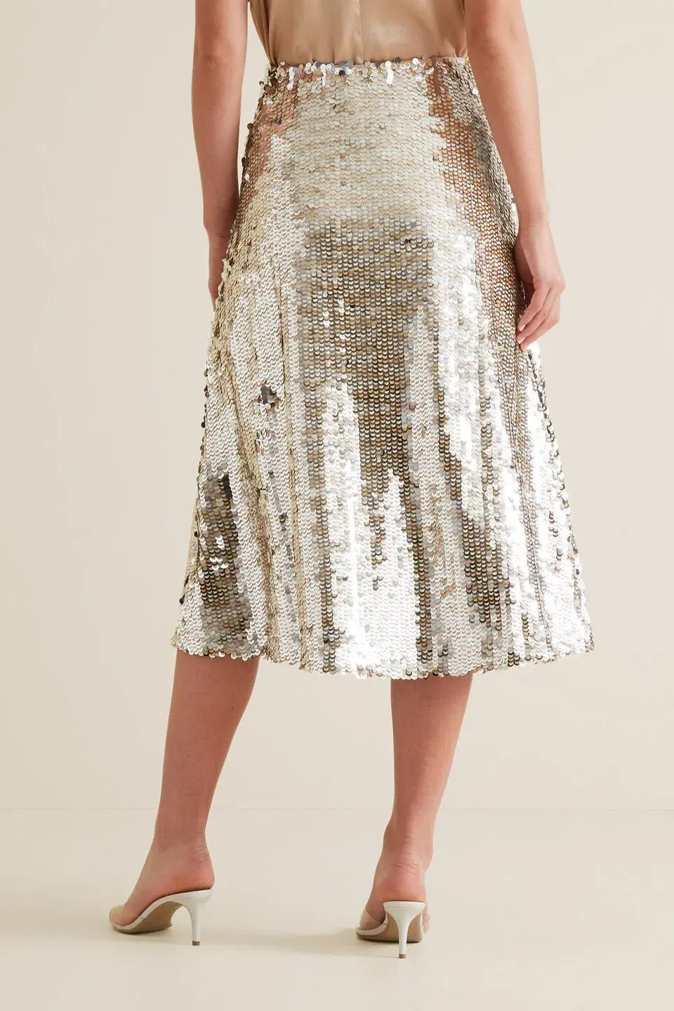 Seed Heritage Sequin Midi Skirt Silver Size XS / AU 6 - Image 3