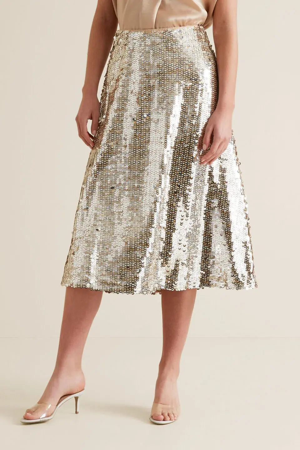 Seed Heritage Sequin Midi Skirt Silver Size XS / AU 6 - Image 2