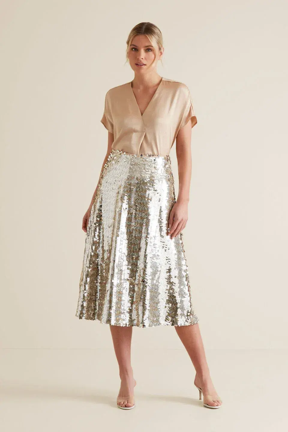 Seed Heritage Sequin Midi Skirt Silver Size XS / AU 6 - Image 1