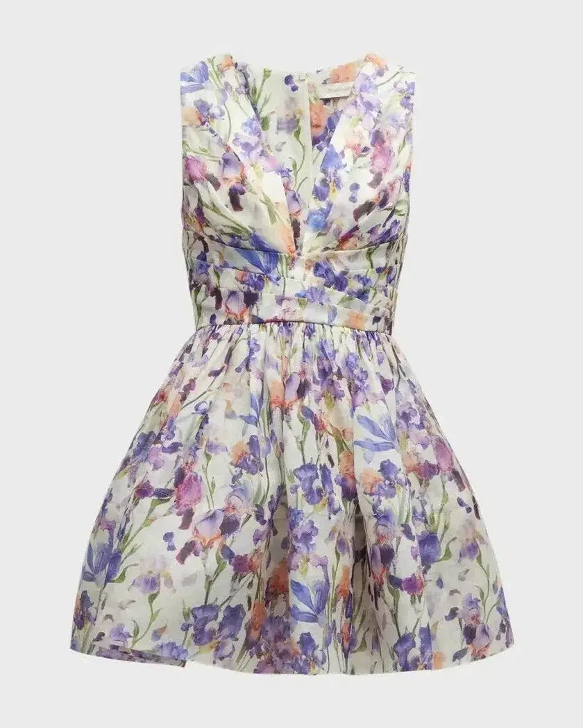 Zimmermann Tama Iris Print V-Neck Mini Dress Size 2 - Image 1