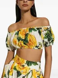 Dolce & Gabbana Multicolored Rose Print Top & Shorts Size 10 - Image 1
