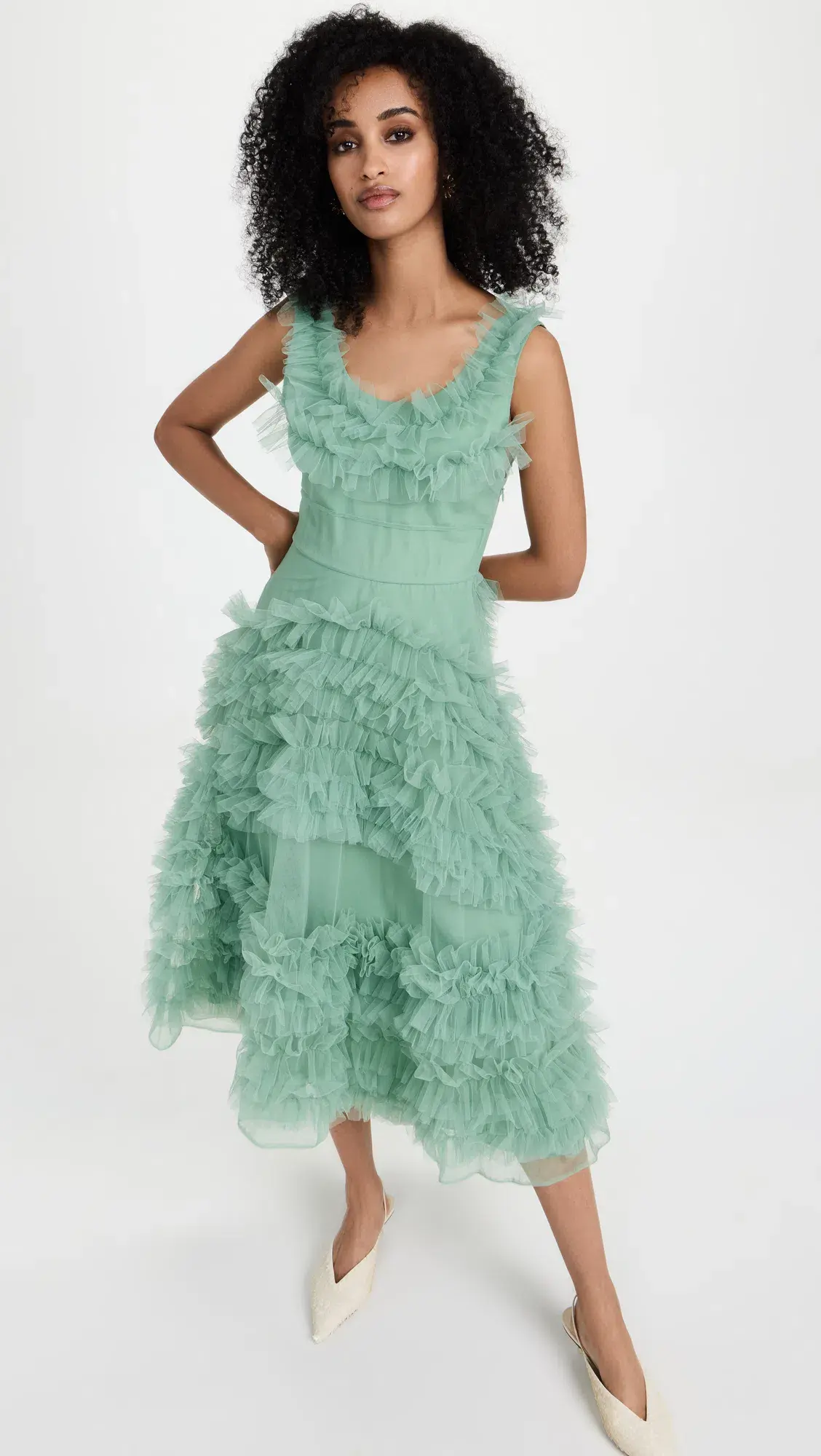 Molly Goddard Mertyl Tiered Ruffled Tulle Midi Dress Size 12 - Image 1