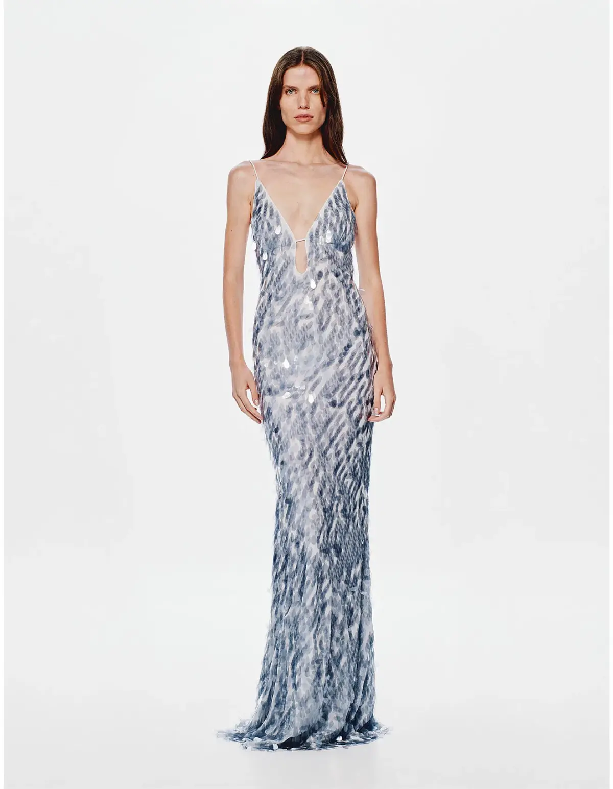 MISHA Sapphire Sequin Dress Maxi Dove Grey Size 6 - Image 1