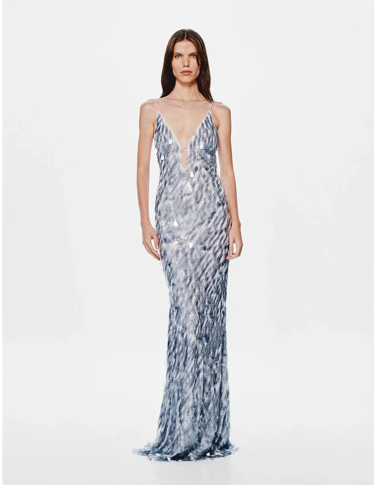MISHA Sapphire Sequin Dress Maxi Dove Grey Size 6 - Image 1