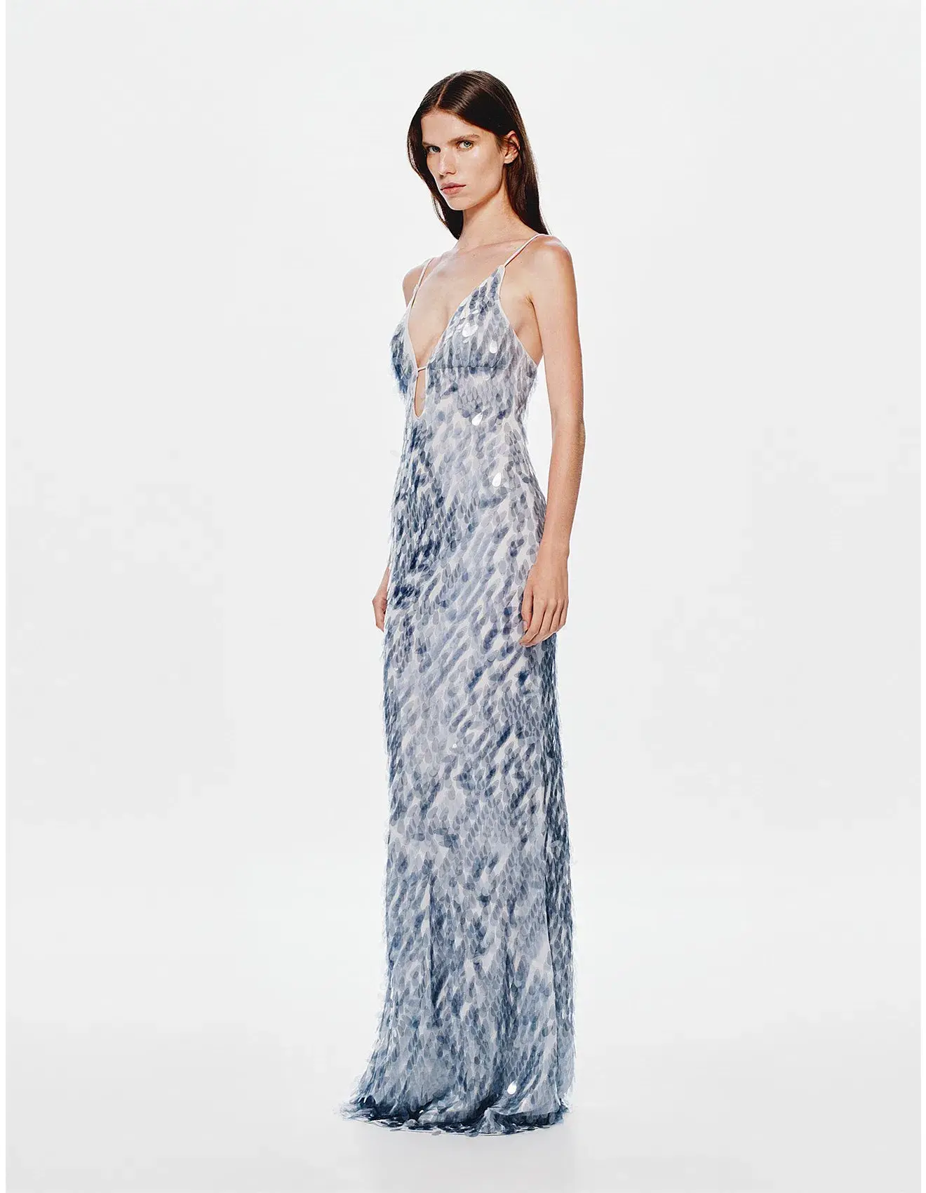 MISHA Sapphire Sequin Dress Maxi Dove Grey Size 6 - Image 2