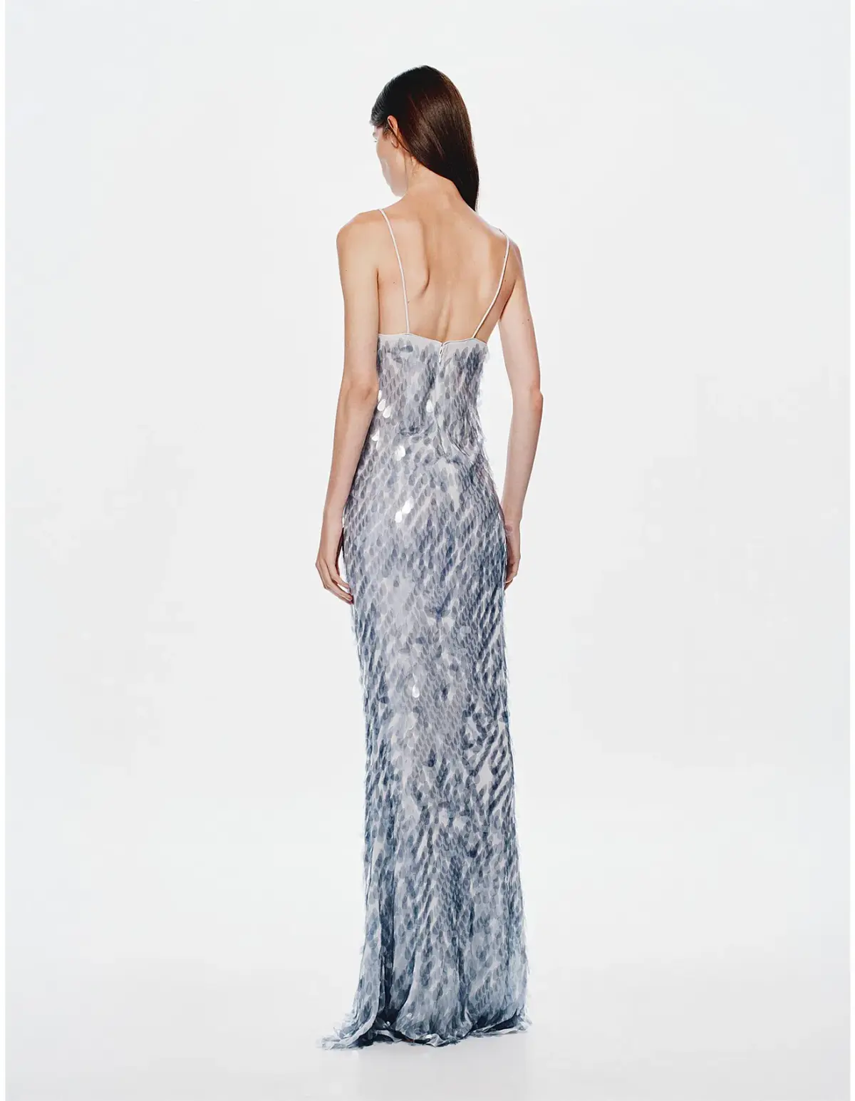 MISHA Sapphire Sequin Dress Maxi Dove Grey Size 6 - Image 3