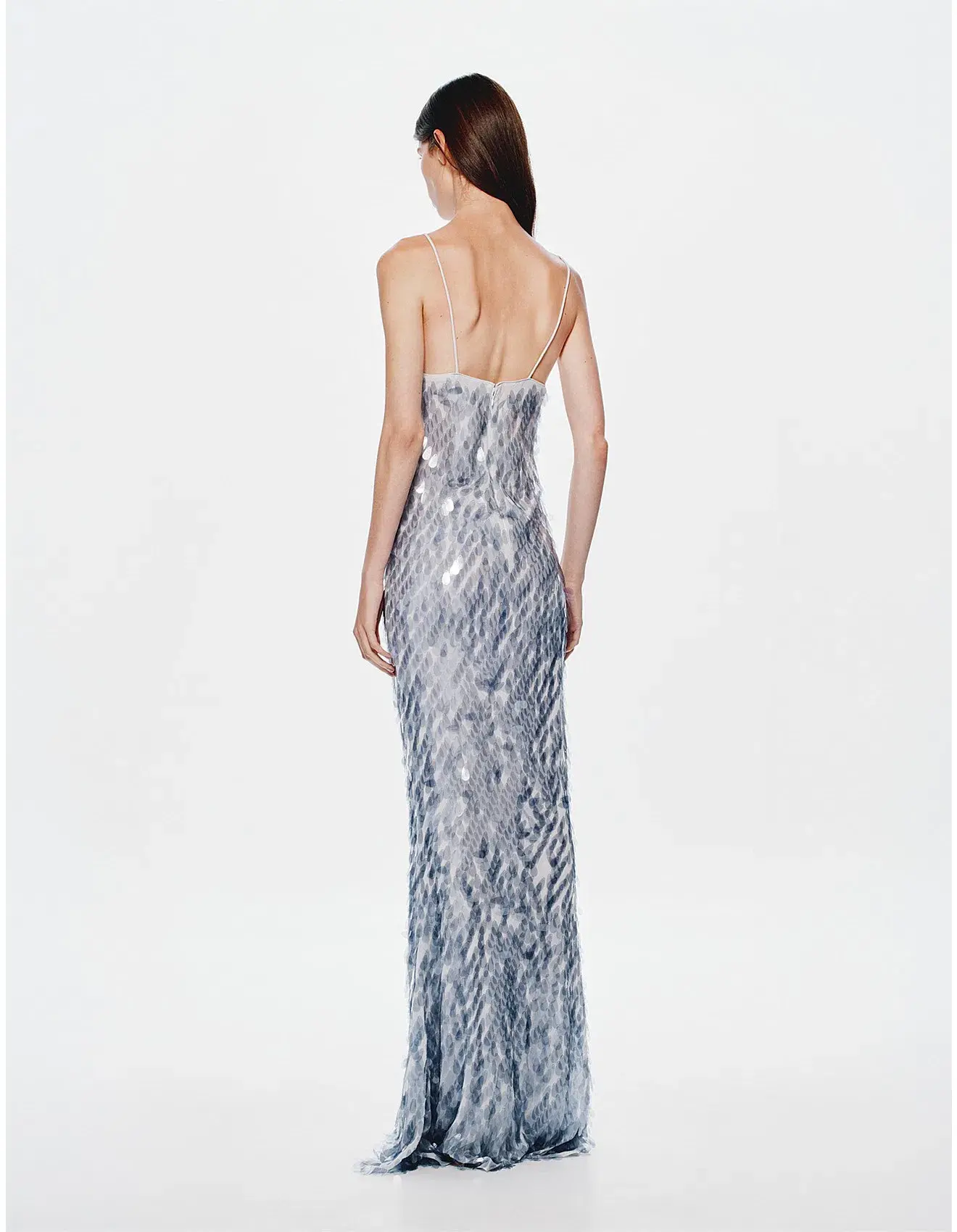 MISHA Sapphire Sequin Dress Maxi Dove Grey Size 6 - Image 3