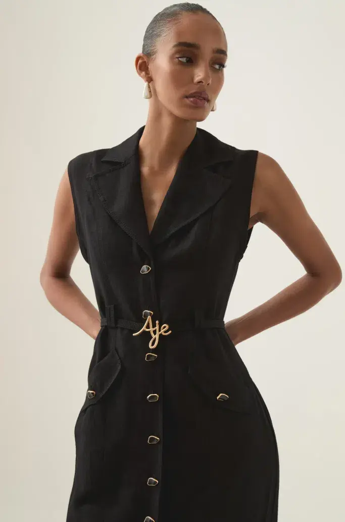 Aje Desiree Utility Shirt Midi Dress Black Size 8 - Image 3