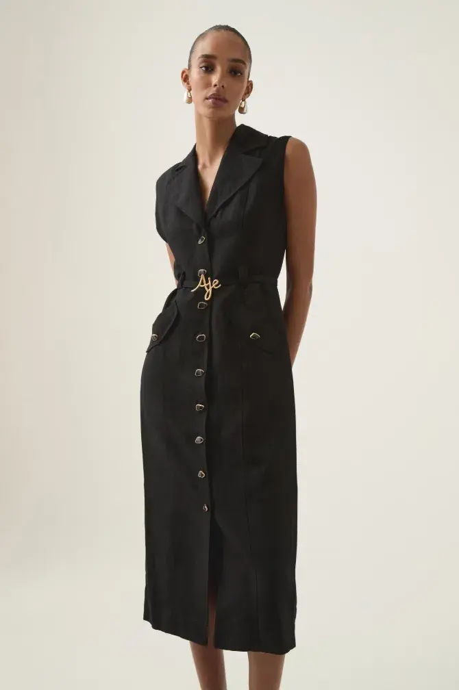 Aje Desiree Utility Shirt Midi Dress Black Size 8 - Image 2