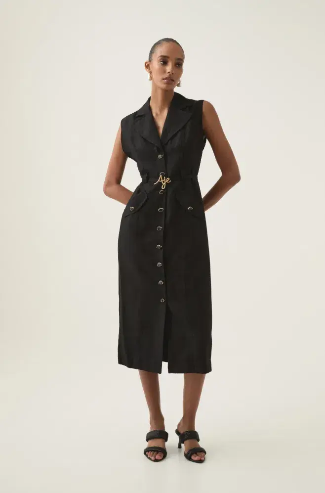 Aje Desiree Utility Shirt Midi Dress Black Size 8 - Image 1