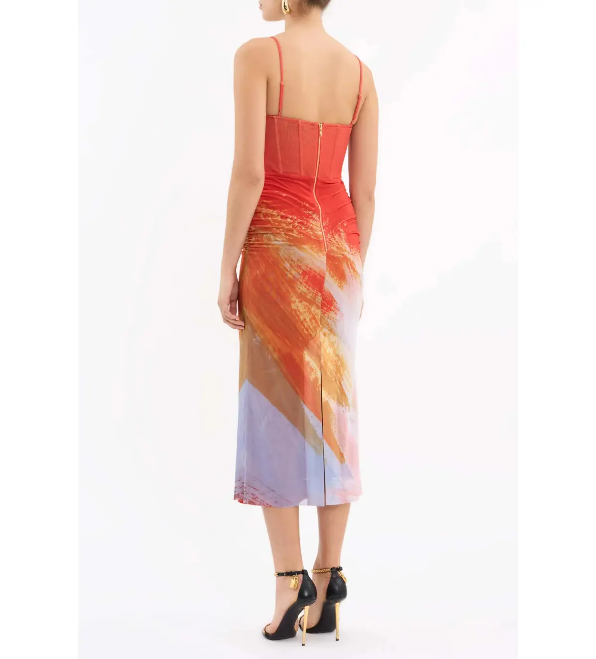 Rebecca Vallance Frida Corset Midi Dress Orange Size AU 12 - Image 3