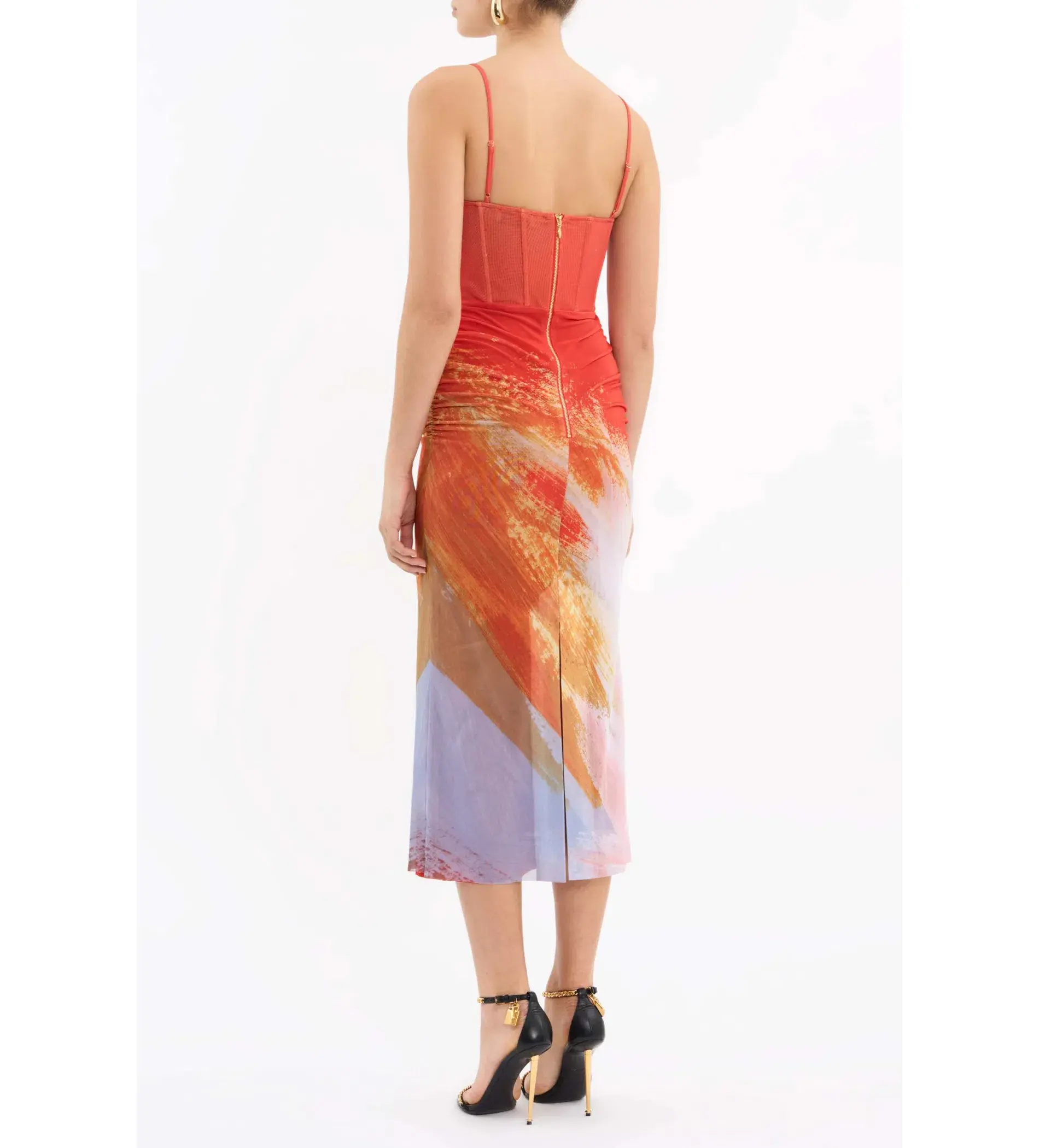Rebecca Vallance Frida Corset Midi Dress Orange Size AU 6 - Image 3