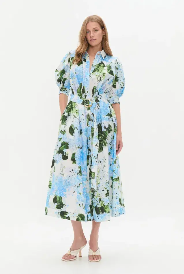Aje Manifest Midi Dress Blue Multi Size 12 - Image 1