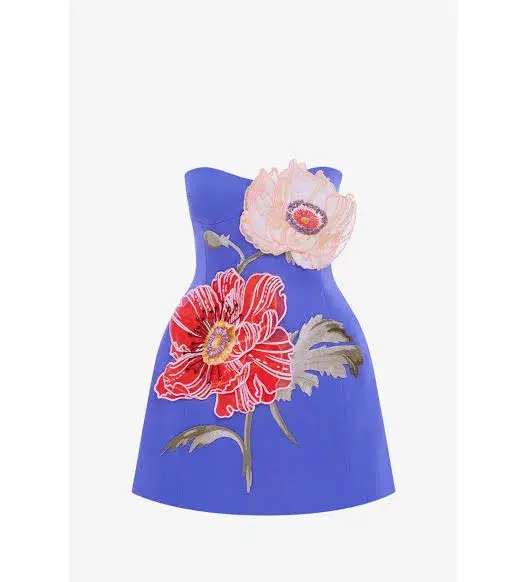 Leo Lin Rosario Appliqué Floral Bustier Mini Dress Lapis Size AU  12 - Image 3