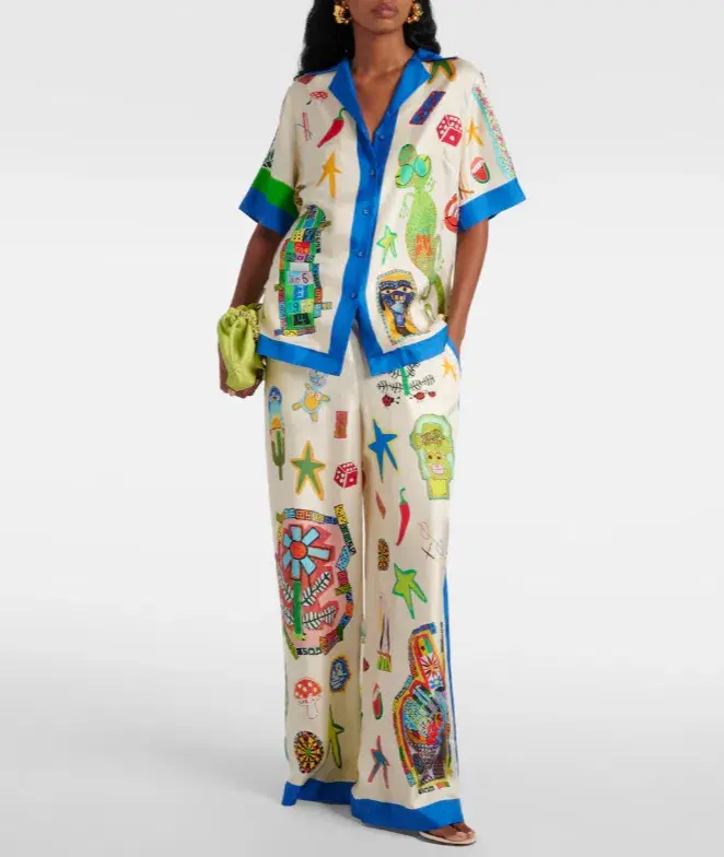 Alemais Rollers Silk Twill Shirt and Pants Multi Size AU 12 - Image 1
