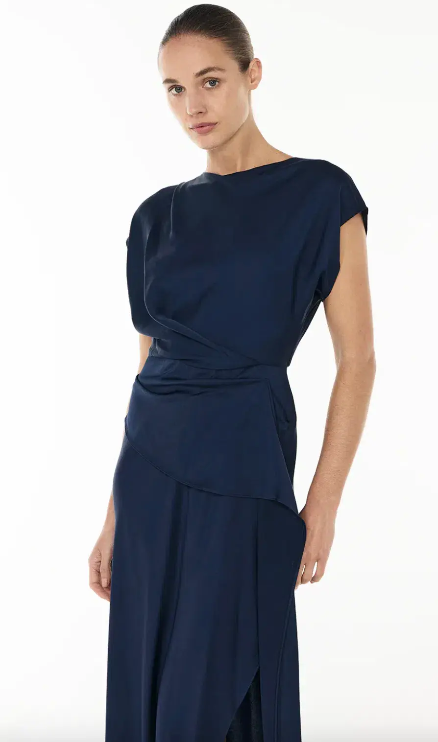 Manning Cartell Fluid Notion Drape Dress Navy Size 10 for rent on The Volte - main image
