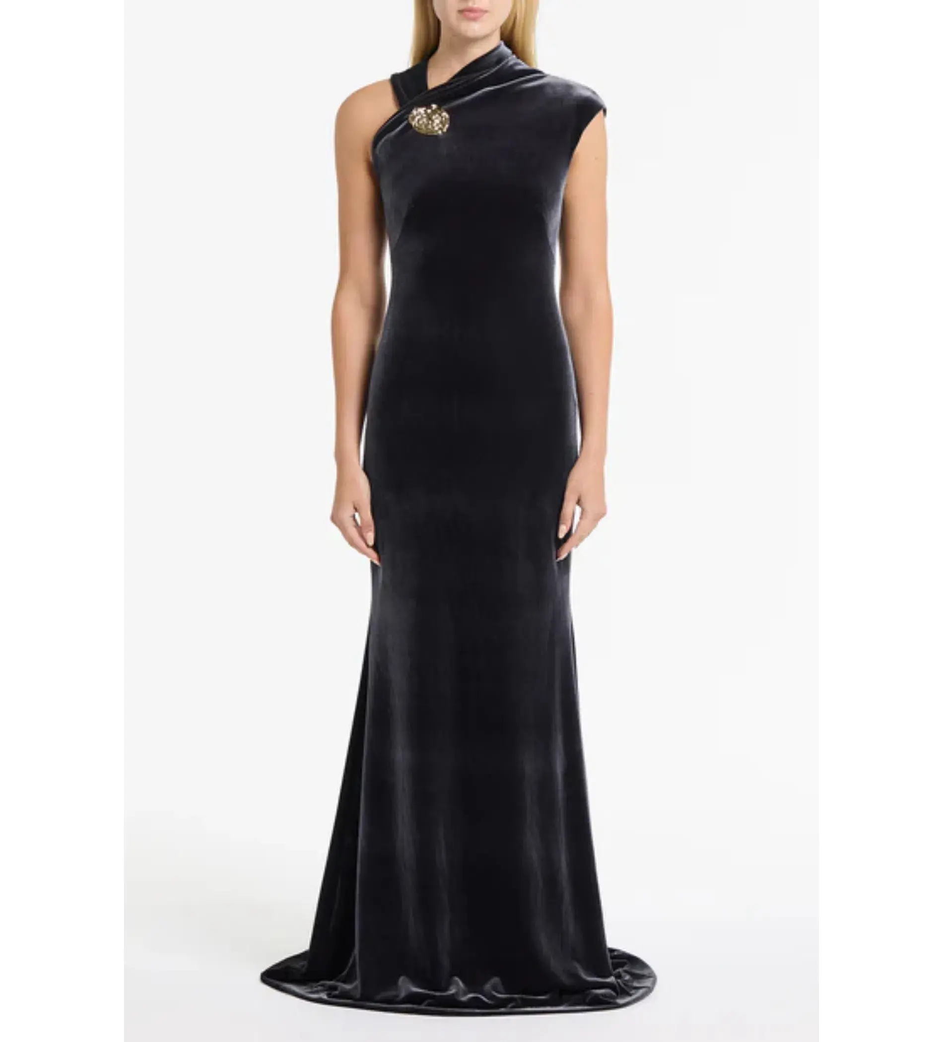 Carla Zampatti Midnight Velvet Button Gown in Blue Size AU 8 - Image 1