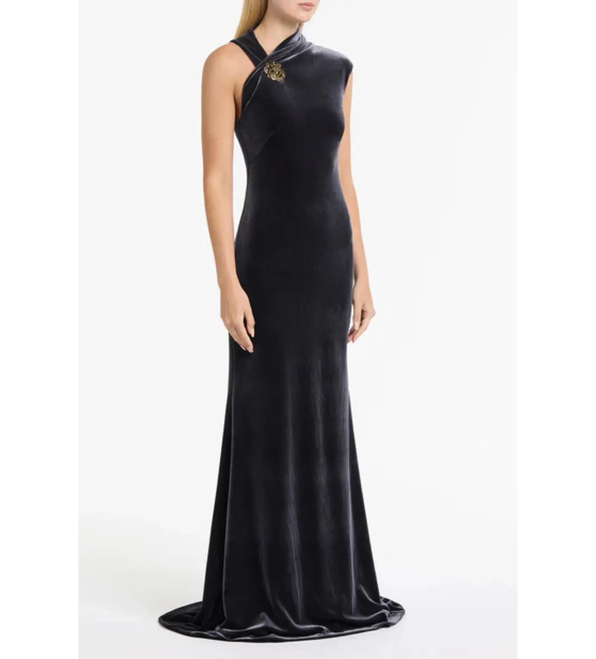 Carla Zampatti Midnight Velvet Button Gown in Blue Size AU 8 - Image 2