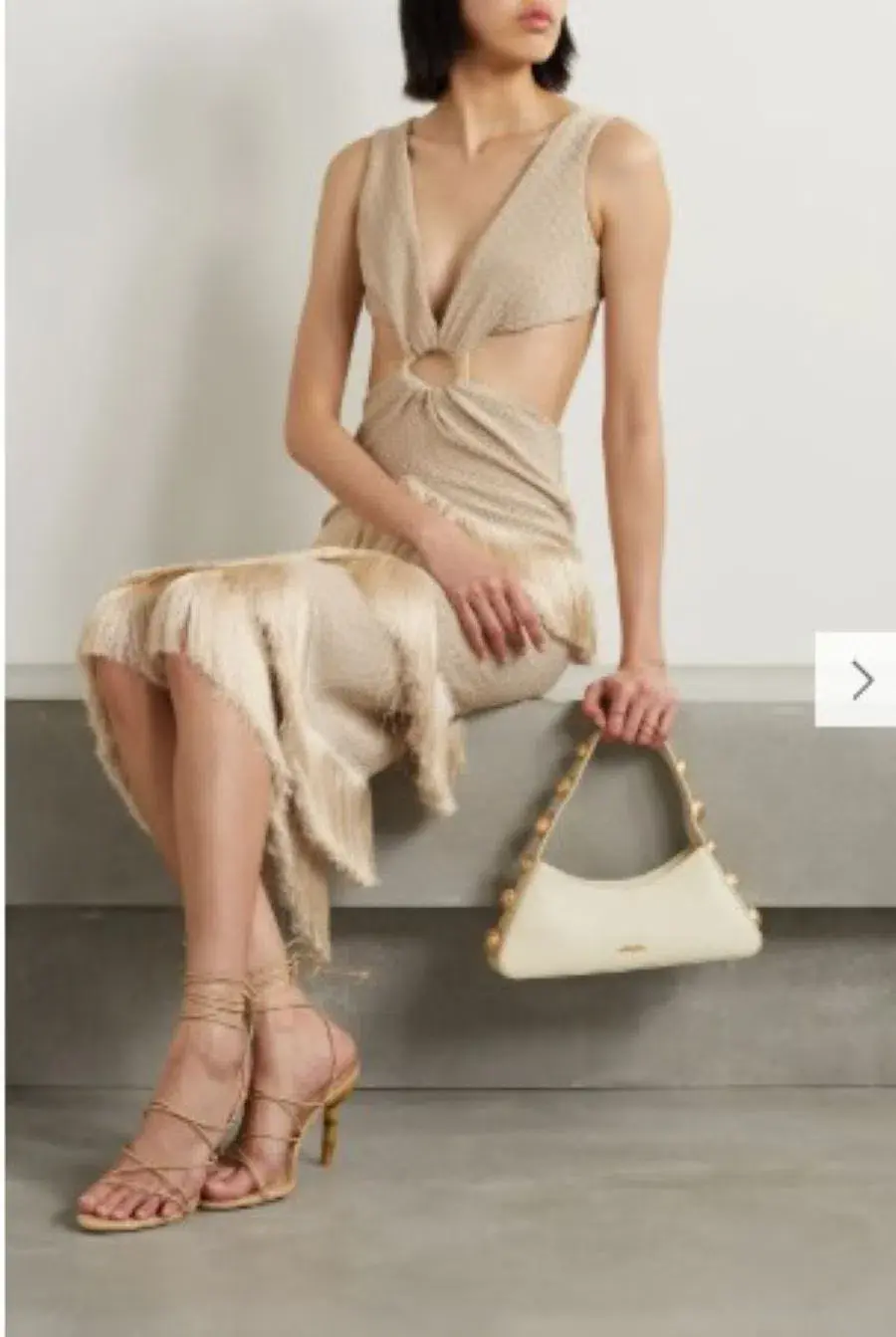 PatBo Fringed Midi Dress Gold Shimmer Tassel Size AU 10  - Image 4